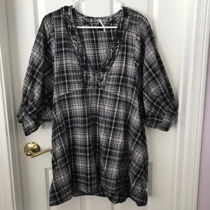 Free People Black and Grey Plaid Tunic